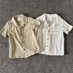Little Co. Beige and Cream Short Sleeve Button-Up Shirt BUNDLE
